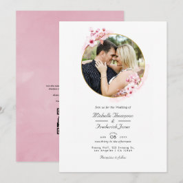 Convites Código QR de RSVP de Flor de Cerejeira Rosa Casame