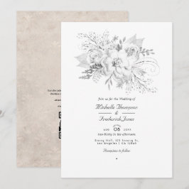 Convites Código QR de RSVP de Floral de Casamento Branco
