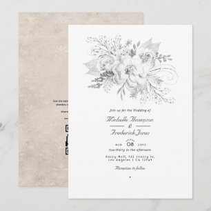 Convites Código QR de RSVP de Floral de Casamento Branco
