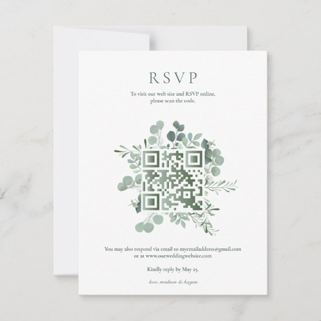 Convites Código QR de RSVP de Noivado com Eucalipto Elegant (Frente)