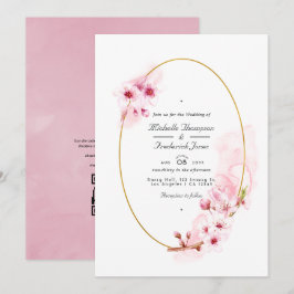 Convites Código QR de RSVP do casamento com flor de cerejei