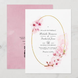 Convites Código QR de RSVP do casamento com flor de cerejei
