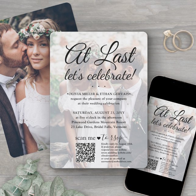 Convites Código QR de RSVP para Celebração de Casamento 2 F (Criador carregado)