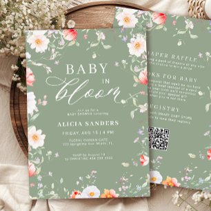 Convites Código QR de salva flor silvestre verde em flor ba