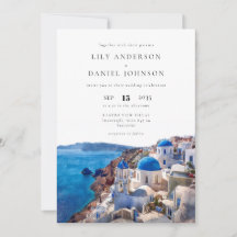 Código QR de Santorini aquarela, Grécia, casamento