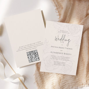Convites Código QR de Script de Caligrafia Floral Elegante