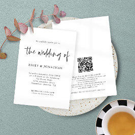 Convites Código QR de Script Minimalista Qualquer Casamento