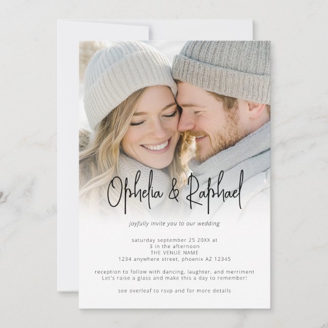 Convites Código QR de Sobreposição de Foto Casamento Script (Frente)