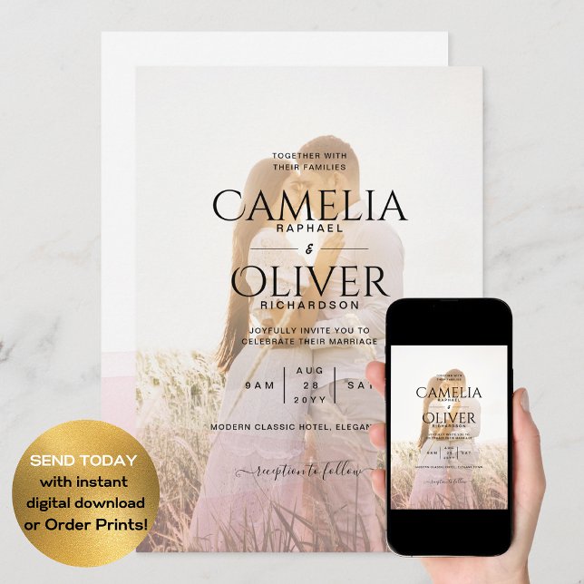 Convites Código QR de Sobreposição de Foto do Ombre Rosa Al (Criador carregado)