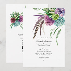 Convites Código QR de Suculenta Mística RSVP Casamento Boêm
