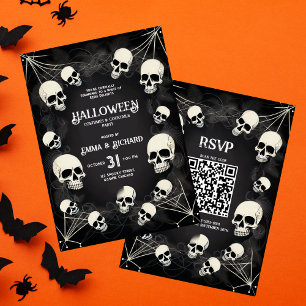 Convites Código QR de Teias de Aranha com Crânios de Adulto