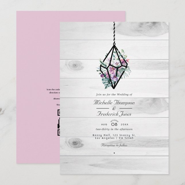 Convites Código QR de Terrário Floral Rústico para Casament (Frente/Verso)