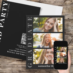 Convites Código QR de três fotos minimalista e formando