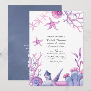 Convites Código QR de vida oceânica em aquarela para casame