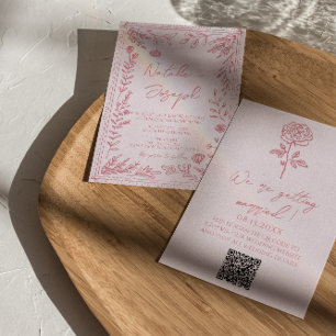 Convites Código QR Desenhado à Mão Colorido Jardim Floral C