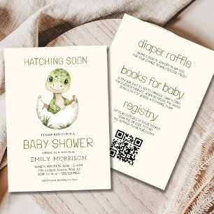 Convites Código QR Dinossauro Hatching em breve Chá de fral