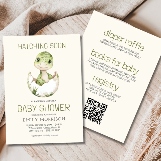 Convites Código QR Dinossauro Hatching em breve Chá de fral (Criador carregado)