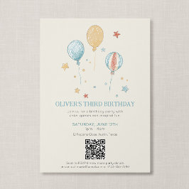 Convites Código QR Diversão Mágica Balão Vintage Aniversári