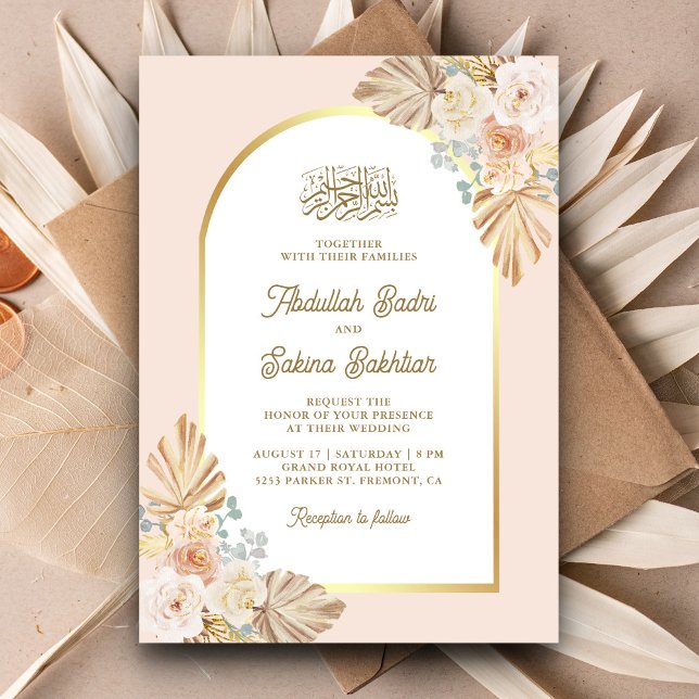 Convites Código QR do Arco Floral Boho Terroso Casamento Mu (Criador carregado)