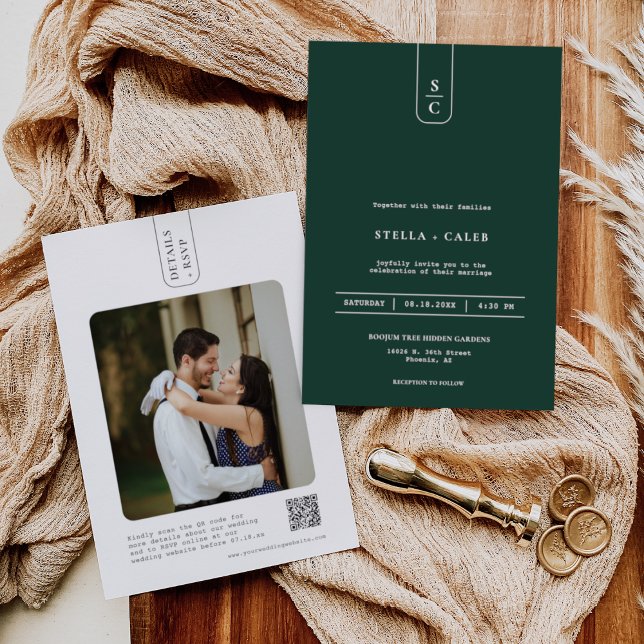 Convites Código QR do Arco Geométrico Moderno Emerald Verde (Criador carregado)