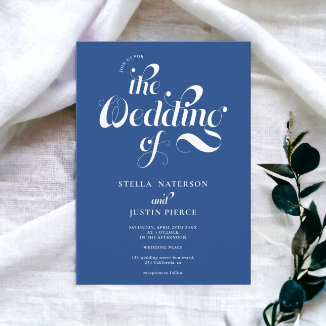 Convites Código Qr do casamento do script azul branco da fo (Retro photo white blue script wedding Qr code Invitation)