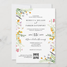 Convites Código QR do Casamento moderno de Flores Selvagens
