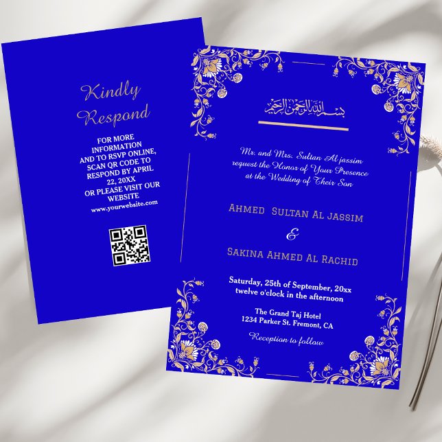 Convites Código qr do Casamento Muçulmano Islâmico Dourado  (Criador carregado)