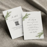 Convites Código QR do Casamento no inverno da ramificação d<br><div class="desc">Elegante tudo em um convite de casamento com design de galho de pinheiro de aquarela.</div>