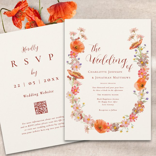 Convites Código QR do Casamento outono de flor selvagem (Boho wildflower fall wedding qr code invitation )