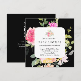 Convites Código QR do Chá de Bebê Floral Colorido Preto
