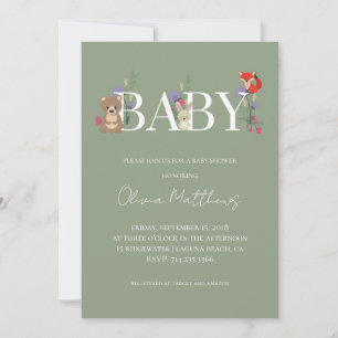 Convites Código QR do Chá de Bebê Verde Sage da Floresta