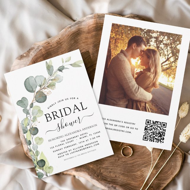 Convites Código QR do chá de panela Foto Eucalyptus (Criador carregado)