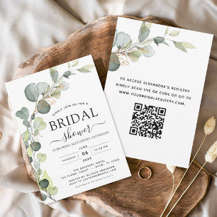 Convites Código QR do chá de panela Verde Eucalyptus