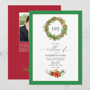 Convites Código QR do Charme de Natal com Poinsettia e Pinh