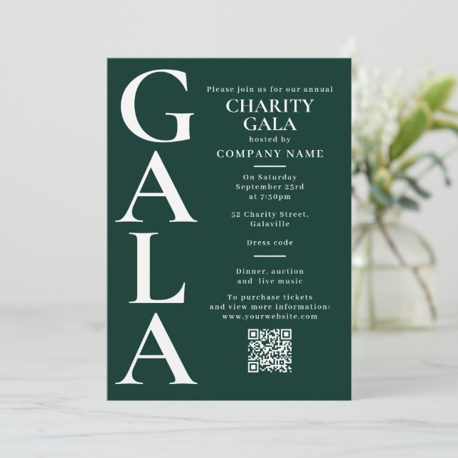 Convites Código QR do Evento de Gala de Caridade Verde (Em pé/Frente)