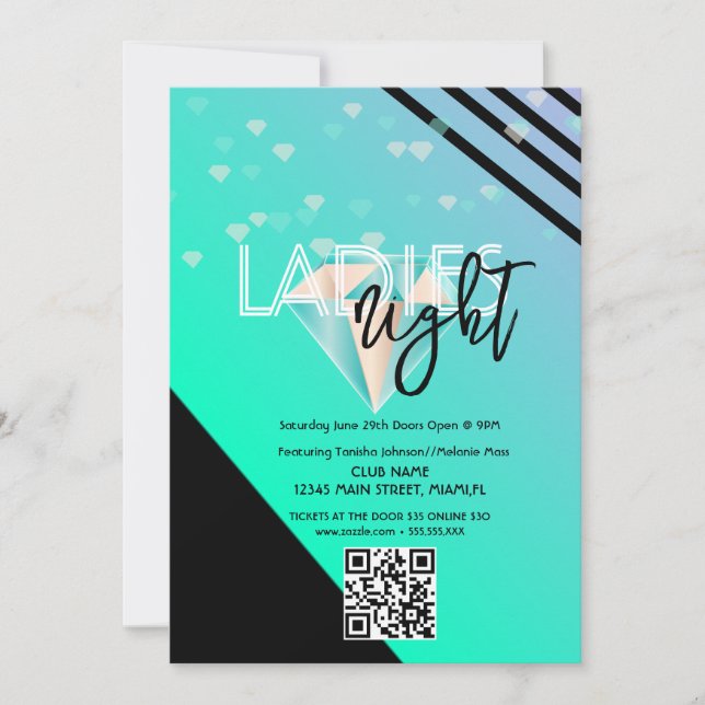 Convites Código QR do Flyer do Bar do Clube Bright Ladies N (Frente)