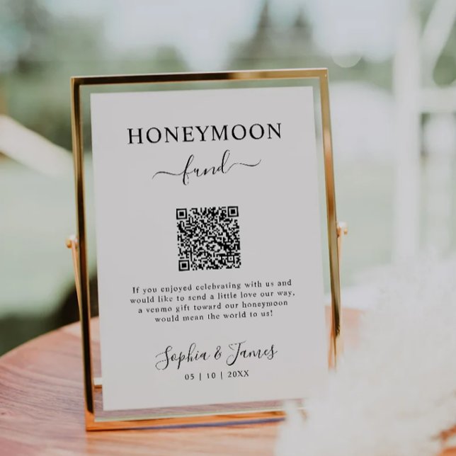 Convites Código QR do Fundo de Lua de Mel Imprimível, Casam (Honeymoon Fund QR Code Sign Printable, Wedding Invitation)