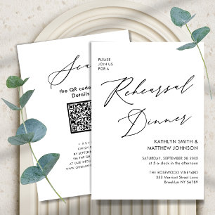 Convites Código QR do Janto de ensaio branco de script Eleg