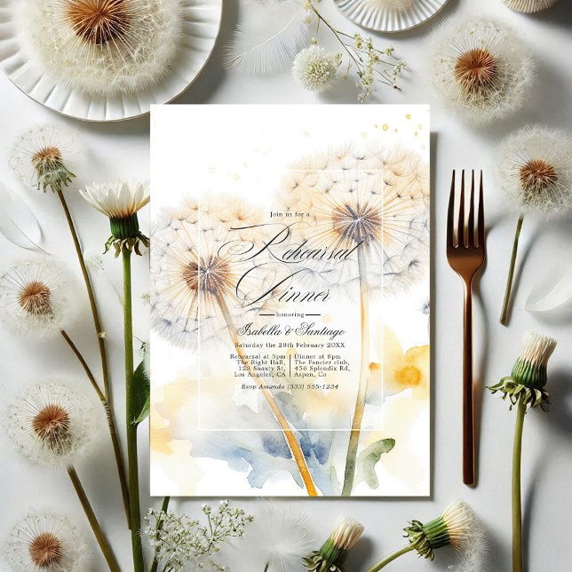 Convites Código QR do Janto de Ensaio de Casamento de Dande (Dandelion Wedding Rehearsal Dinner QR Code Invitation)
