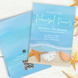 Convites Código QR do Janto de ensaio de praia com aquarela