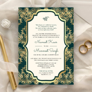 Convites Código QR do Laço Dourado Teal Anand Karaj Casamen