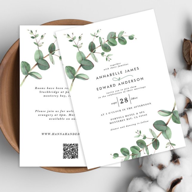 Convites Código QR do orçamento Aquarela Eucalyptus botânic (Criador carregado)