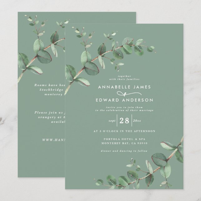 Convites Código QR do orçamento Aquarela Eucalyptus sage ve (Frente/Verso)