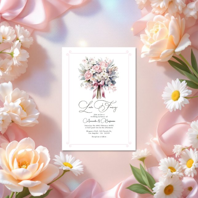 Convites Código QR do Rico de Amor Imitário Pastel Floral C (Whimsical Love Fancy Pastel Floral Wedding QR Code Invitation)