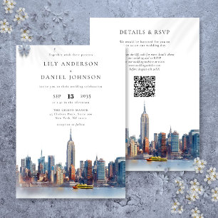 Convites Código QR do Skyline de Nova York em Aquarela para