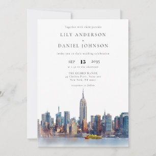Convites Código QR do Skyline de Nova York em Aquarela para