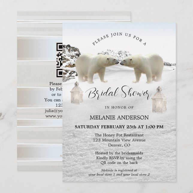 Convites Código QR do Urso Polar Chá de panela de inverno (Frente/Verso)