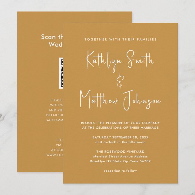 Convites Código QR Dourado de Mel Tudo em Um Casamento Mode (Frente/Verso)