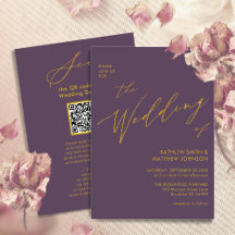 Código QR Dourado Mauve Tudo Em Um Casamento Elega