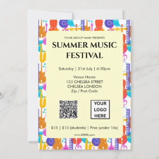 Convites Código QR e Logotipo do Festival de Música de Verã
